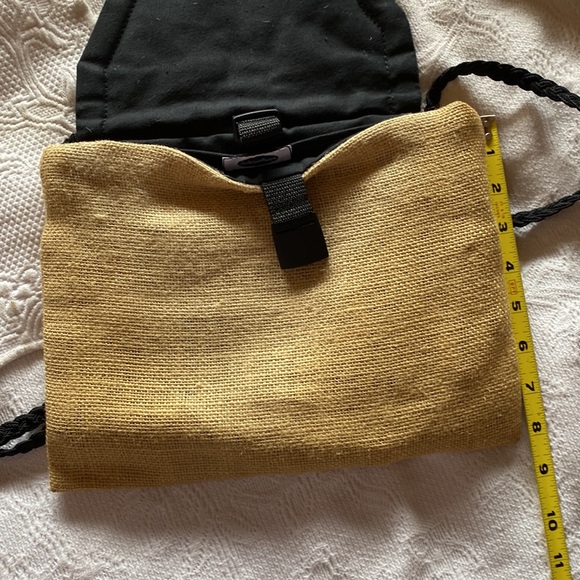 NWOT Clutch Crossbody 46” Braided Strap Burlap and Black Denim Bag Turtle Button - Picture 7 of 16